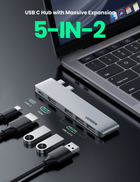USB Hub UGREEN CM251 5-in-2 Dual USB Type-C to 3x USB 3.0 + HDMI + USB Type-C Multifunction Adapter Space Gray (6957303865598) - obraz 2