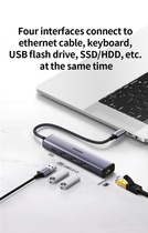 USB Hub Ugreen CM475 Type C to 3xUSB HUB+Gigabit Converter with PD Space Gray (6957303829323) - obraz 2