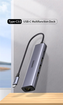USB Hub Ugreen CM475 Type C to 3xUSB HUB+Gigabit Converter with PD Space Gray (6957303829323) - obraz 3