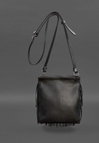 Шкіряна жіноча сумка з бахромою міні-кроссбоді чорна краст - зображення 3
