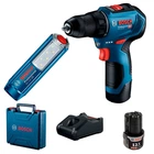 Безщітковий шурупокрут Bosch Professional GSR 12V-30 в чемодані з 2 акб GBA 12V 2 Ah, з/п GAL 12V-40 та ліхтариком GLI 12V-300 (06019G9000+06014A1000)