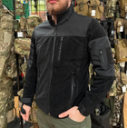 Чоловіча флісова демісезонна кофта Safari Tactical на блискавці з Softshell вставками Чорний XL Kali AI475 високий комір - стійка велкро для шевронів - зображення 1