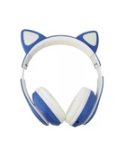 Наушники беспроводные Cat Ear VZV-24M Bluetooth с разноцветной LED подсветкой и кошачьими ушками Синие