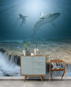3D Море флізелінові фотошпалери 312 x 219 см Тварини - Акули на рифі (13161VEXXL)+клей