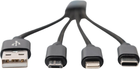 Kabel Digitus USB Type-A /Lightning/micro-USB/ USB Type-C 0.15 m Black (DB-300160-002-S) - obraz 1