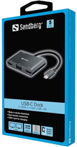 USB-хаб Sandberg USB-C to 2xHDMI, VGA, USB-A, USB-C PD Grey (5705730136351) - зображення 2