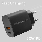 Мережевий зарядний пристрій Qoltec GaN Power Pro Charger USB-C USB-A 30W 5-20V 1.5-3A Black - зображення 4