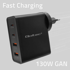 Мережевий зарядний пристрій Qoltec GaN Power Pro Charger 2 x USB-C 2 x USB-A 130W 5-20V 1.5-5A Black - зображення 3