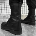 Мужские кожаные Берцы Shaved на меху с резиновой подошвой / Зимние высокие Ботинки черные размер 45 - изображение 4