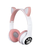 Наушники беспроводные Cat Ear VZV-23M Bluetooth с RGB подсветкой и кошачьими ушками Розовые