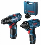 Набір акумуляторних інструментів Bosch Professional дриль-шуруповерт GSR 120-LI, ударний гайкокрут GDR 120-LI, 2 акб GBA 12V 2.0Ah, з/п GAL 1210 CV у валізі (06019G8023)