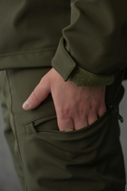 Брюки мужские SoftShell для НГУ оливковый цвет на флисе с высокой посадкой / Ветро и водозащитные штаны M - изображение 2