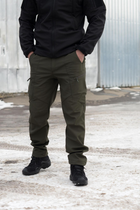 Брюки мужские SoftShell для НГУ оливковый цвет на флисе с высокой посадкой / Ветро и водозащитные штаны L - изображение 4