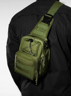 Тактическая укрепленная мужская сумка слинг со многими карманами и крепежами молли Molle хаки