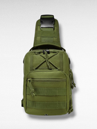 Тактическая укрепленная мужская сумка слинг со многими карманами и крепежами молли Molle хаки - изображение 2