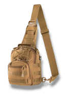Тактическая укрепленная мужская сумка слинг со многими карманами и крепежами молли Molle олива - изображение 2