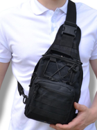 Тактическая укрепленная мужская сумка слинг со многими карманами и крепежами молли Molle черная - изображение 4