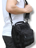 Тактическая укрепленная мужская сумка слинг со многими карманами и крепежами молли Molle черная - изображение 9