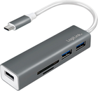 Hub USB-C LogiLink UA0305 USB 3.2 Gen1x1 3-Port + Card Reader Grey - obraz 1