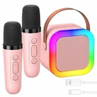 Портативна колонка з двома караоке мікрофонами Winso K12 Акумуляторна з RGB підсвічуванням 10W Рожева
