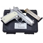 Стартовый пистолет Colt 1911, KUZEY 911-SX#3 Shiny Chrome Plating/White Grips, Сигнальный пистолет под холостой патрон 9мм, Шумовый - изображение 3