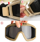 Защитные очки для страйкбола с 3-мя линзами от ветра и пыли Yellow - изображение 7