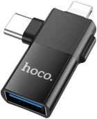 Переходник адаптер Hoco UA17 OTG 2в1 Type-C и Lightning на USB для передачи данных телефона планшета флешки