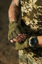 Рукавиці тактичні безпалі Pentagon Duty Mechanic 1/2 Gloves Olive Green L - зображення 3