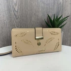 Качественный женский кошелек клатч, модный портмоне для девушек с листочками Бежевый