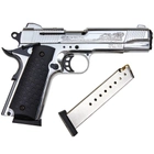 Стартовый пистолет Colt 1911, KUZEY 911#6 Matte Chrome Plating, Engraved/Black Grips, Сигнальный пистолет под холостой патрон 9мм, Шумовой - изображение 2