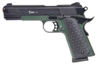 Стартовий пістолет Colt 1911, KUZEY 911#2 Black/Green Grips, Сигнальний пістолет під холостий патрон 9мм, Шумовий - зображення 3