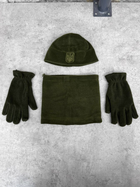 Комплект шапка баф перчатки олива - изображение 4