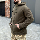 Мужская флисовая куртка с капюшоном хаки размер M - изображение 2