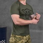 Мужская потоотводящая футболка с принтом "Йода" Coolmax олива размер L - изображение 3