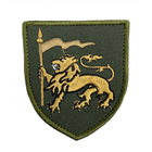 Шеврон на липучках Лев с флагом ВСУ (ЗСУ) 20222155 9704 8х7 см оливковый - изображение 1