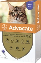 Адвокат для кошек 4-8 кг Advocate капли от блох, клещей и глистов, 3 пипетки