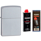 Комплект Zippo Запальничка 205 CLASSIC satin chrome + Бензин + Кремні у подарунок