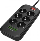 Мережевий фільтр 2.0м СolorWay CW-CHE64B 6 розеток, 4 USB Black