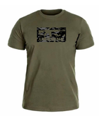 Хлопковая футболка прямого кроя с принтом Автомат олива 46 - изображение 1