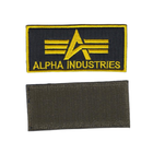 Шеврон патч на липучці Альфа Alpha Industries, жовта на чорному фоні, 5*10см - зображення 1