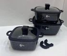 Набор квадратных кастрюль Higher Kitche HK-323 антипригарных с крышками 5-ти слойное дно Черный