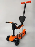 Самокат беговел детский трехколесный Scooter Horned 0332 с родительской ручкой Orange-Black