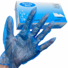 Одноразовые голубые нестерильные опудренные виниловые перчатки Disposable Gloves, 100шт./уп. (Размер - L) - изображение 3