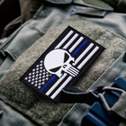 Набір шевронів 2 шт з липучкою Череп Карателя Прапор США синя смуга поліцейський 5х8 см, патч нашивка - зображення 2