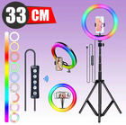 Кольцевая светодиодная цветная лампа RGB LED MJ33 Набор блогера селфи кольцо со штативом Мультиколор 33 см
