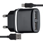СЗУ Hoco C12 Smart dual USB charger set with Lightning cable(EU) 2USB 2.4A Black