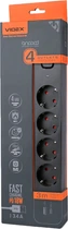 Мережевий подовжувач VIDEX ONCORD з/з 4п 3м 3x1.5мм 3.4А USB QC3.0 +USB-C PD18W з кнопкою Black (VF-PD43G1QC1PD-B)