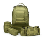 Тактичний армійський рюкзак з трьома підсумками на 55л для подорожей, кемпінгу. Колір: олива - зображення 5