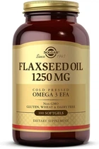 Лляна олія, Solgar, Flaxseed Oil, 1250 мг, 100 капсул