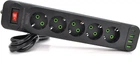 Мережевий фільтр Voltronic F25U, 5 розеток EU+3 USB+PD, кнопка включення з індикатором, 2 м, 3х0.75 мм, 2500W, Black, Box (YT31694)